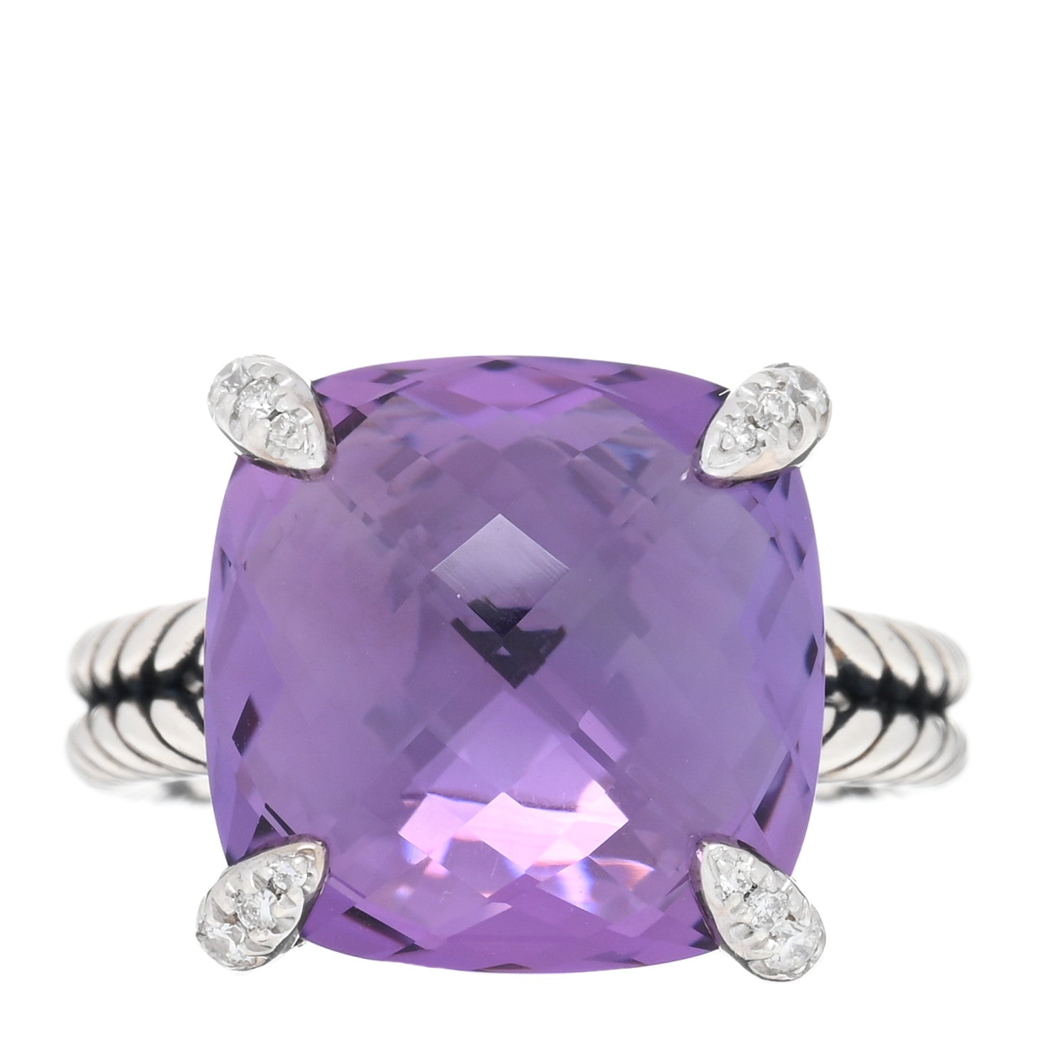 David Yurman Sterling Silver Diamond Amethyst 14mm Chatelaine Ring 52 6 1 of 4