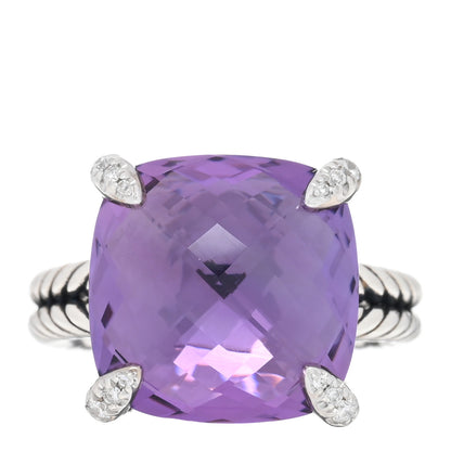 David Yurman Sterling Silver Diamond Amethyst 14mm Chatelaine Ring 52 6 1 of 4