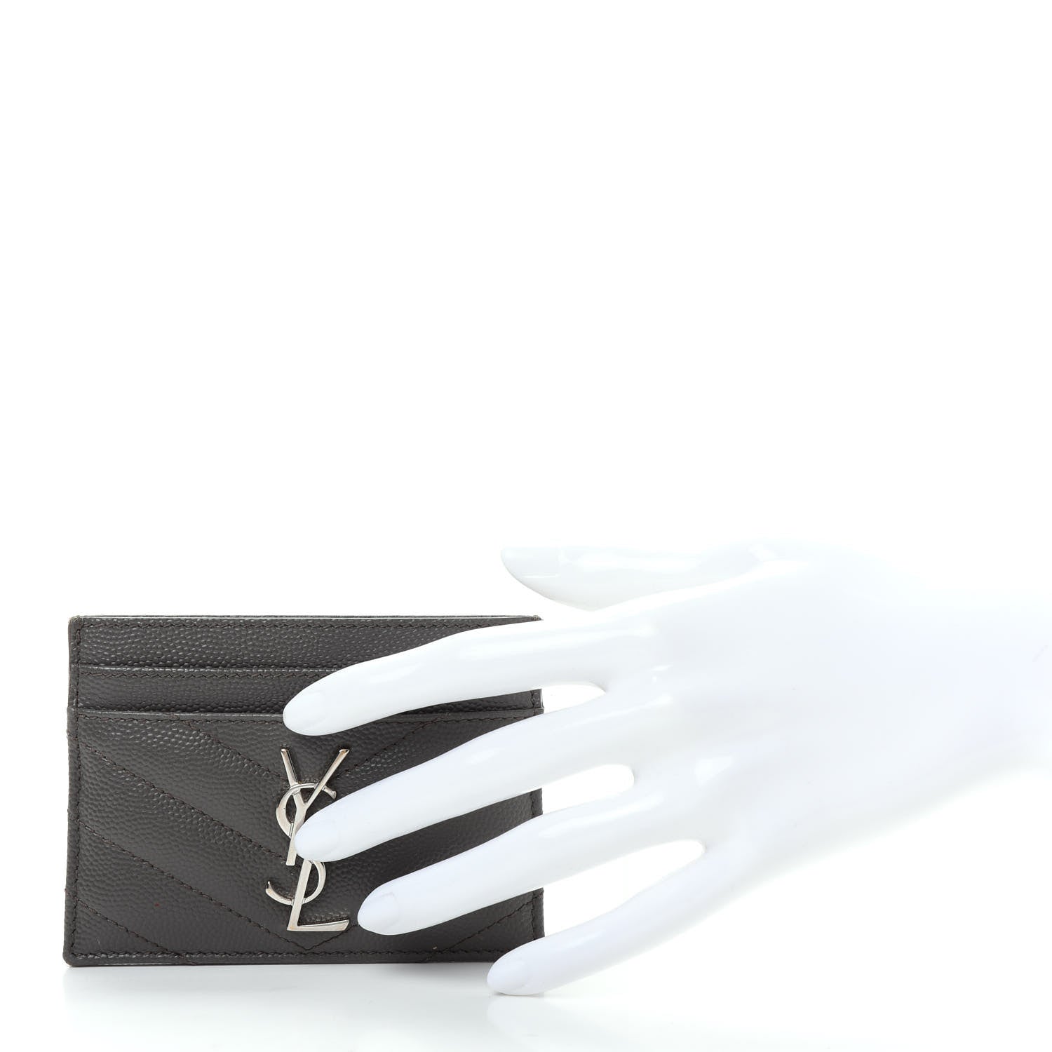 Saint Laurent Grain De Poudre Matelasse Chevron Monogram Credit Card Case Coal 2 of 5