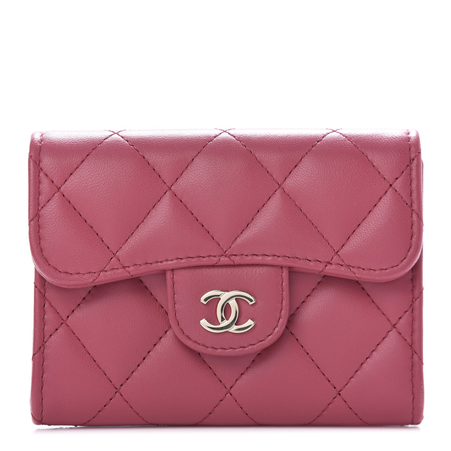 Chanel Lambskin Quilted Flap Card Holder Wallet Dark Pink 2 of 22