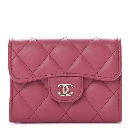 Chanel Lambskin Quilted Flap Card Holder Wallet Dark Pink 2 of 22