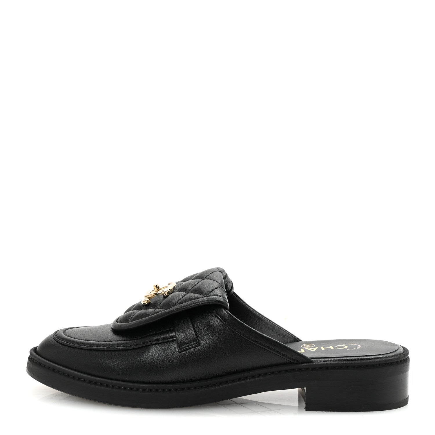 CHANEL キルティングレザーシューズ Chanel Lambskin Quilted CC Turnlock Mules 39 Black 1748432