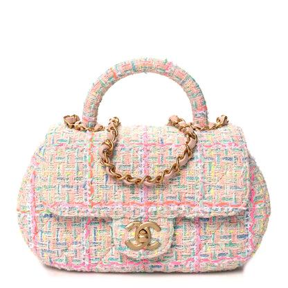 Chanel Tweed Quilted Baywatch Top Handle Flap Light Pink Green Orange Purple 1 of 10