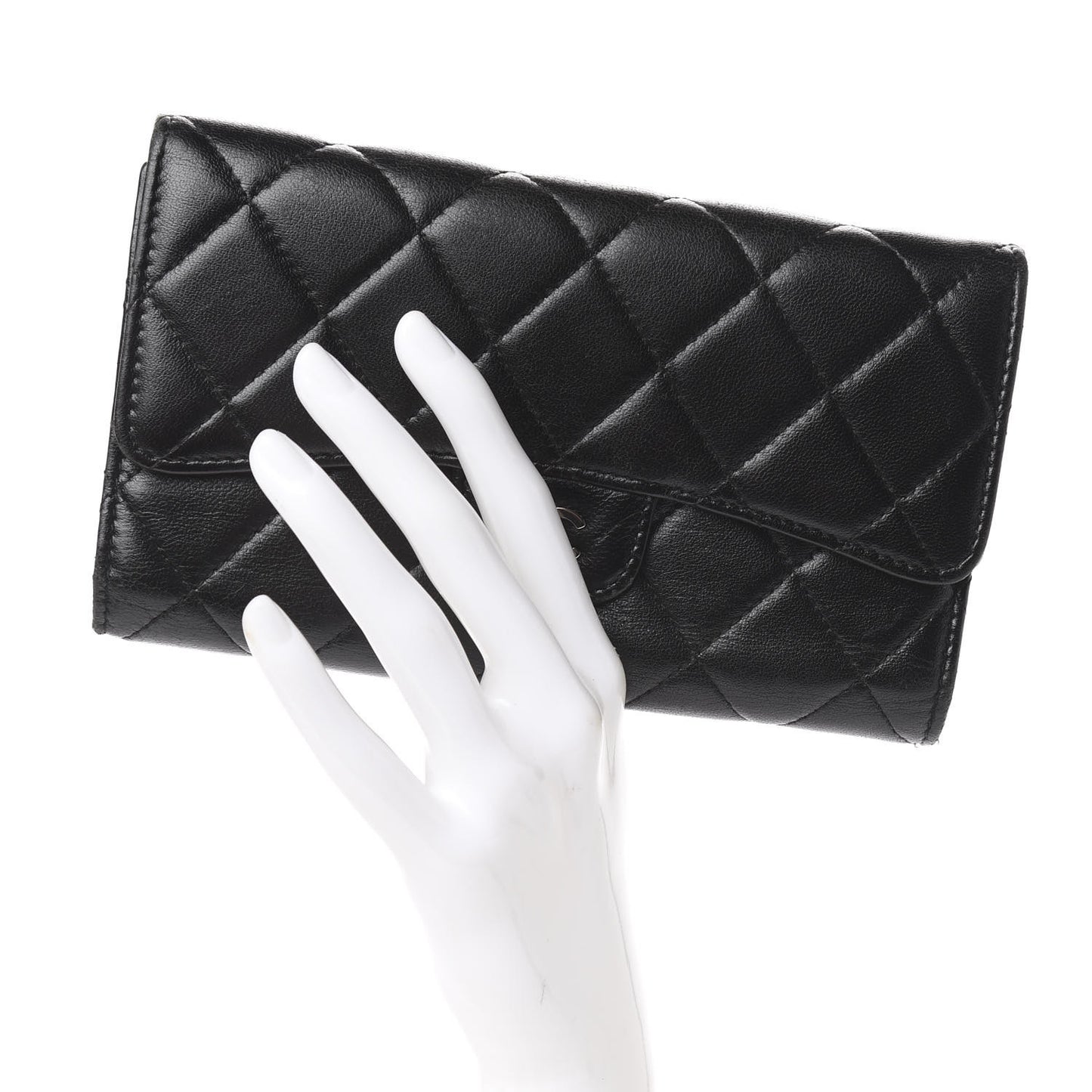 Lambskin Quilted Large Flap Wallet Black