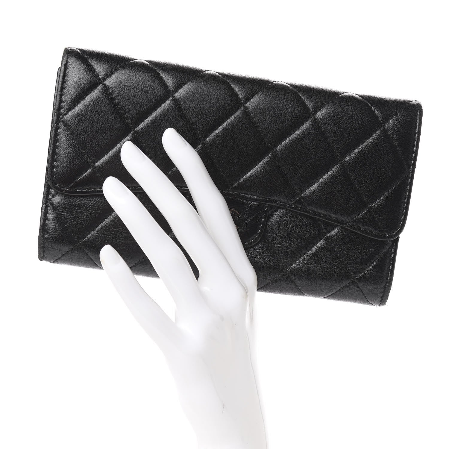 Chanel Lambskin Quilted Large Flap Wallet Black 2 of 9