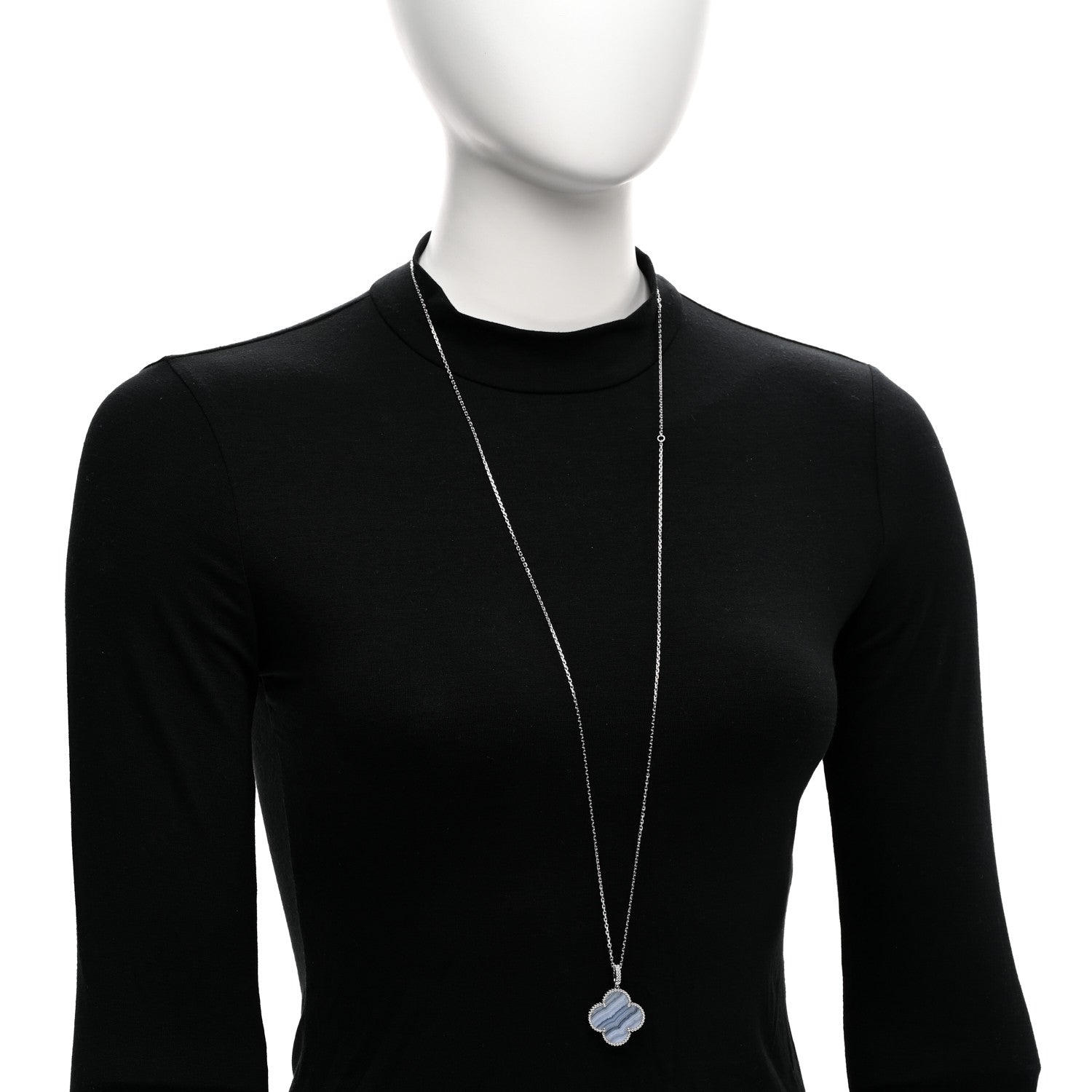 Van Cleef & Arpels 18K White Gold Chalcedony Magic Alhambra Pendant Long Necklace 2 of 4