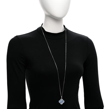 Van Cleef & Arpels 18K White Gold Chalcedony Magic Alhambra Pendant Long Necklace 2 of 4
