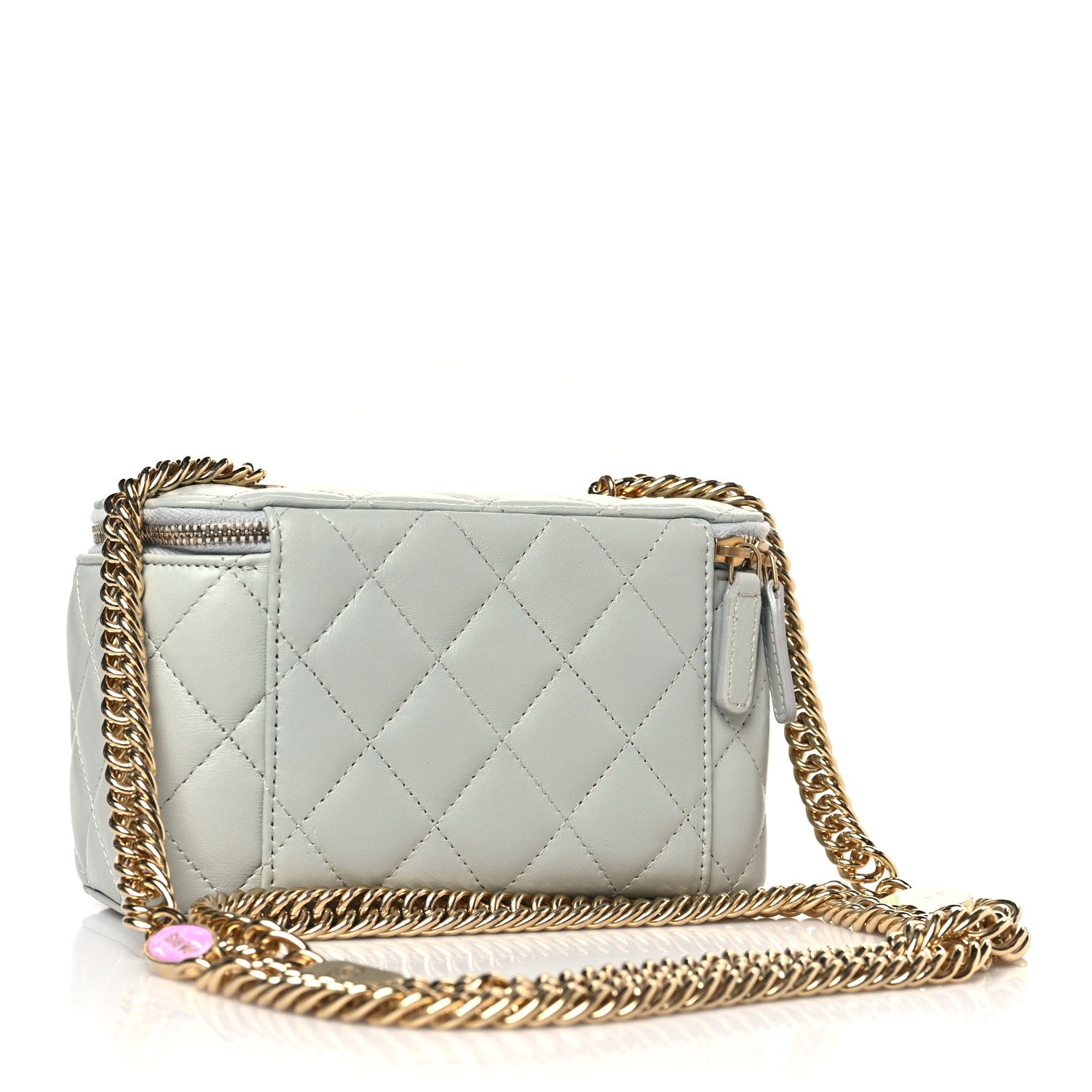Chanel Lambskin Resin Quilted Vanity Case With Chain Grey 3 of 9
