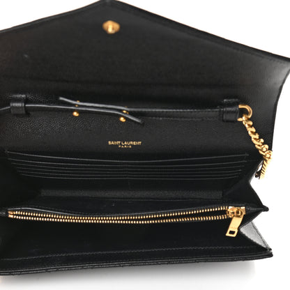 Saint Laurent Grain De Poudre Mixed Matelasse Triquilt Monogram Chain Wallet Black 9 of 23