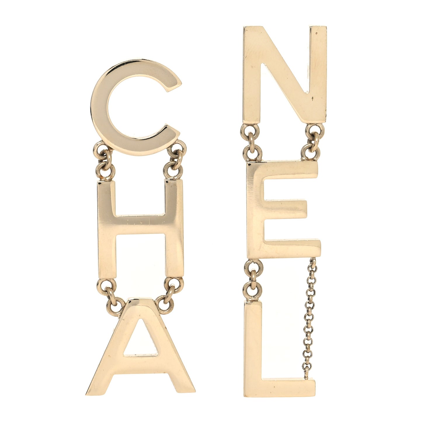 Metal Cha-Nel Logo Drop Earrings Gold