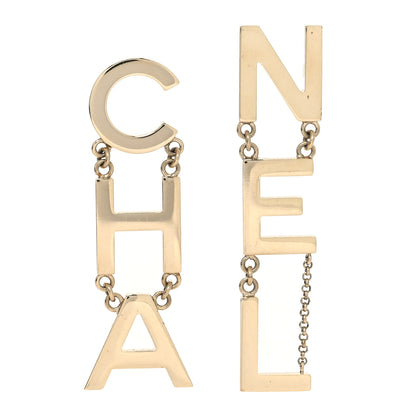 Chanel Metal Cha-Nel Logo Drop Earrings Gold 1 of 5