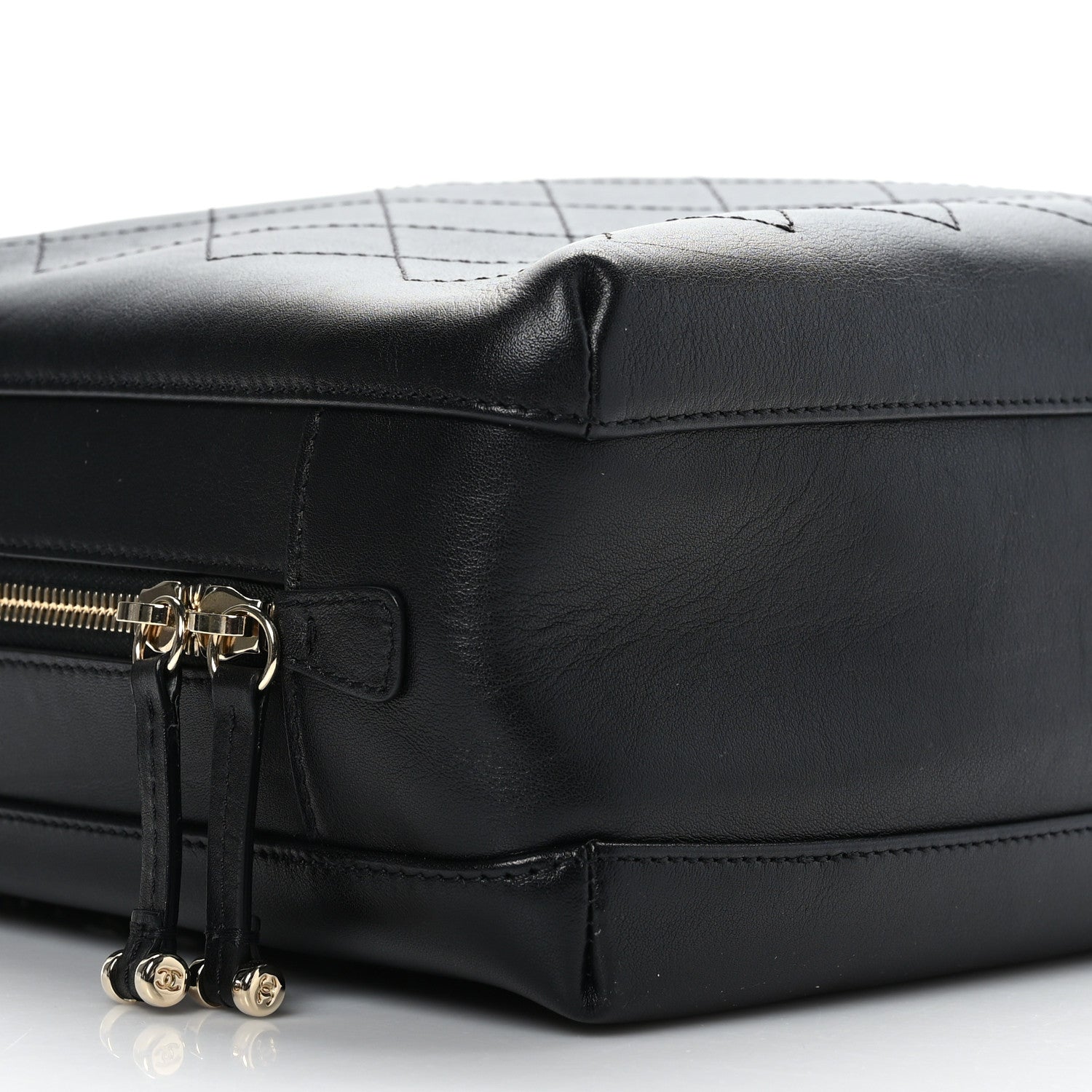 Chanel Calfskin Stitched Sleek Box Top Handle Vanity Bag Black 8 of 9