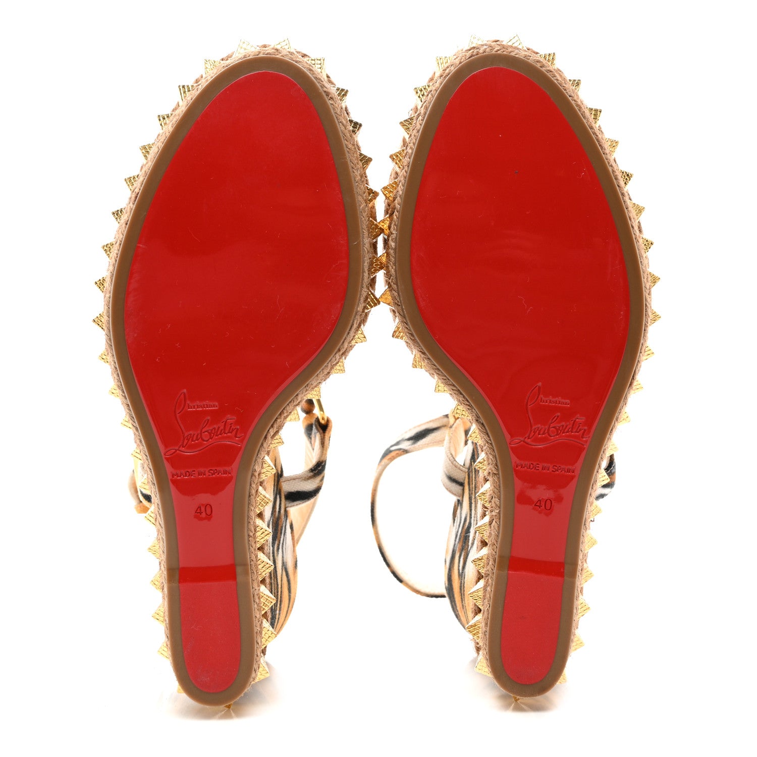 Christian Louboutin Toile Canvas Bengal Pyraclou 110 Wedge Sandals 40 Multicolor 5 of 9
