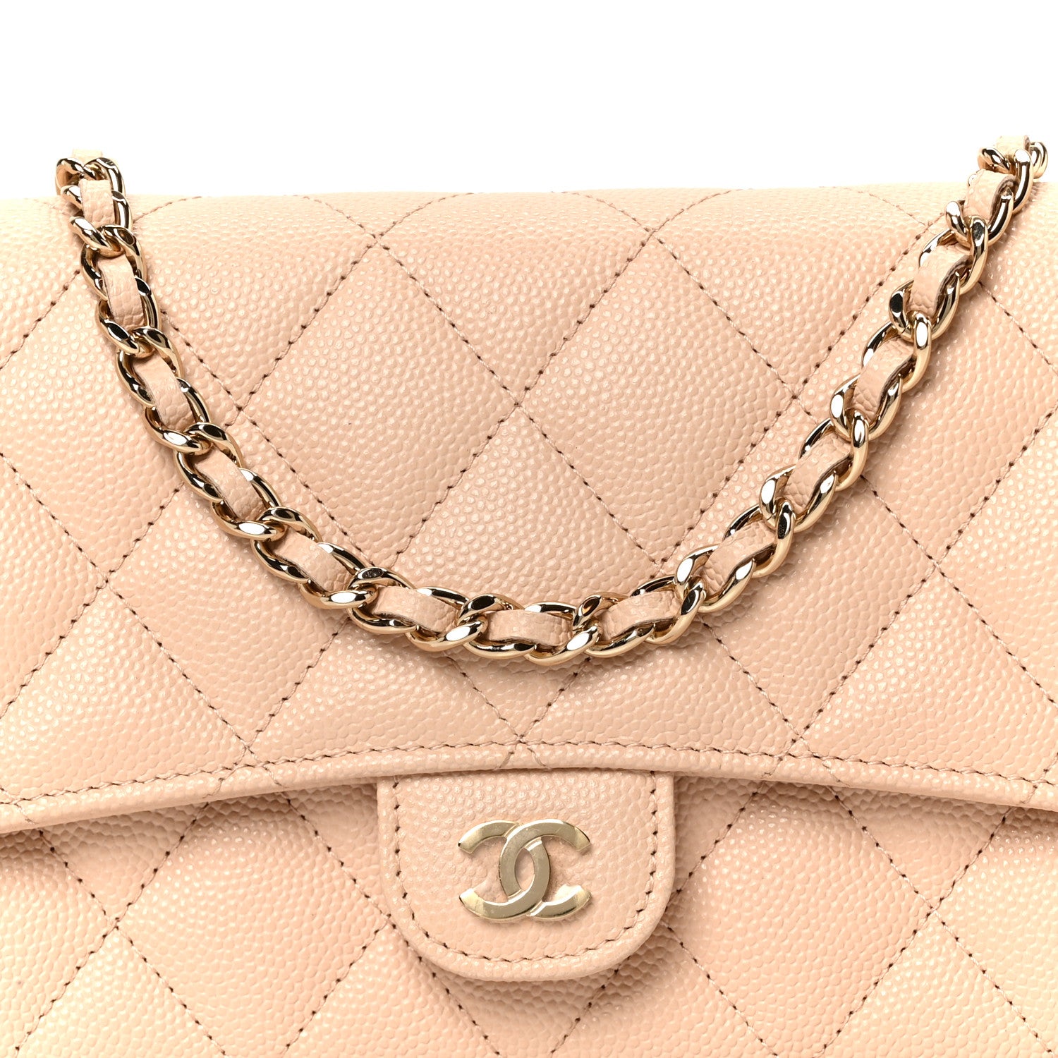 Chanel Caviar Quilted Phone Holder Wallet on Removable Chain Light Beige 10 of 13