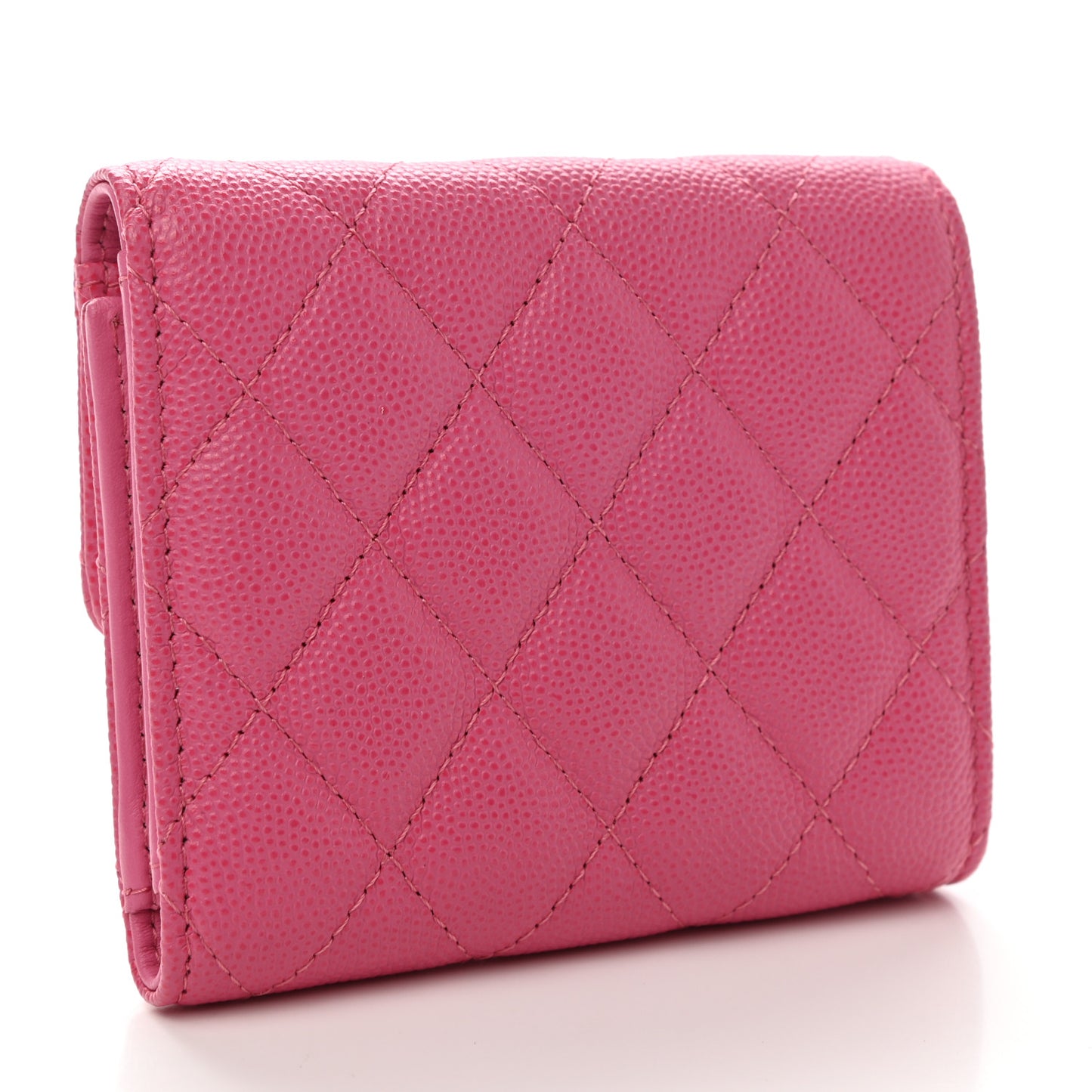 Caviar Quilted Compact Flap Wallet Pink