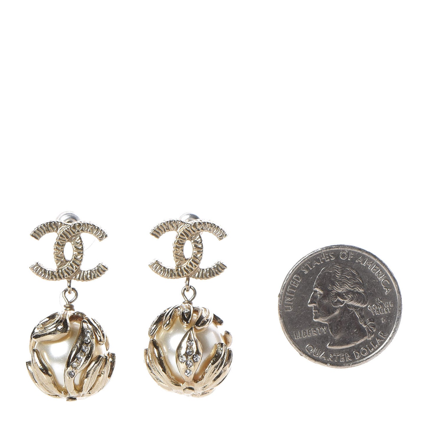 Crystal Pearl CC Drop Earrings Gold