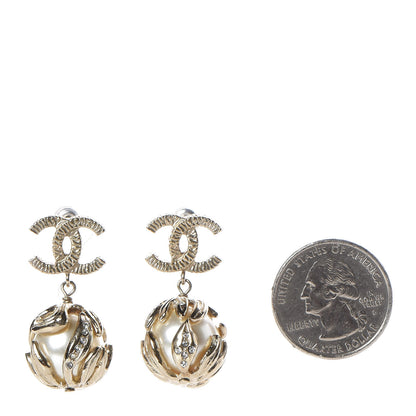 Chanel Crystal Pearl CC Drop Earrings Gold 2 of 5