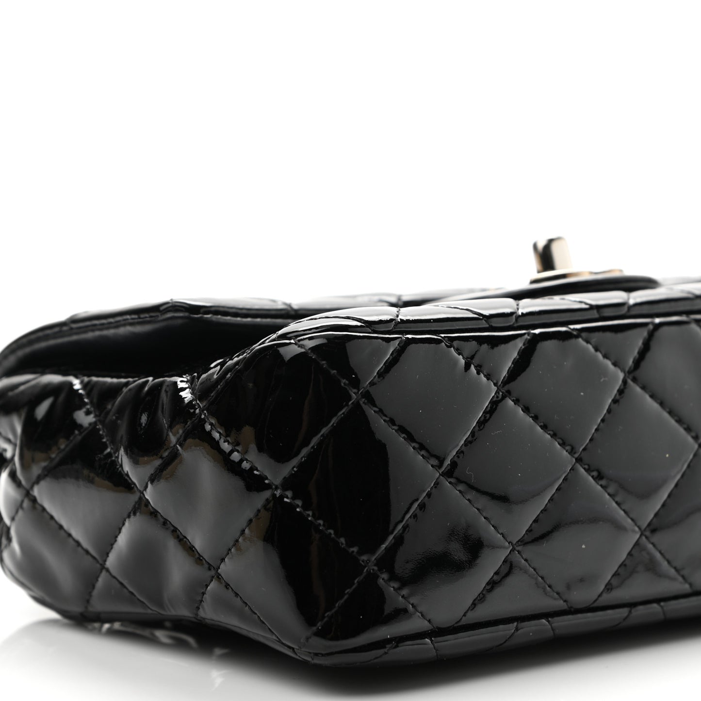 Patent Calfskin Quilted Mini Rectangular Flap Black