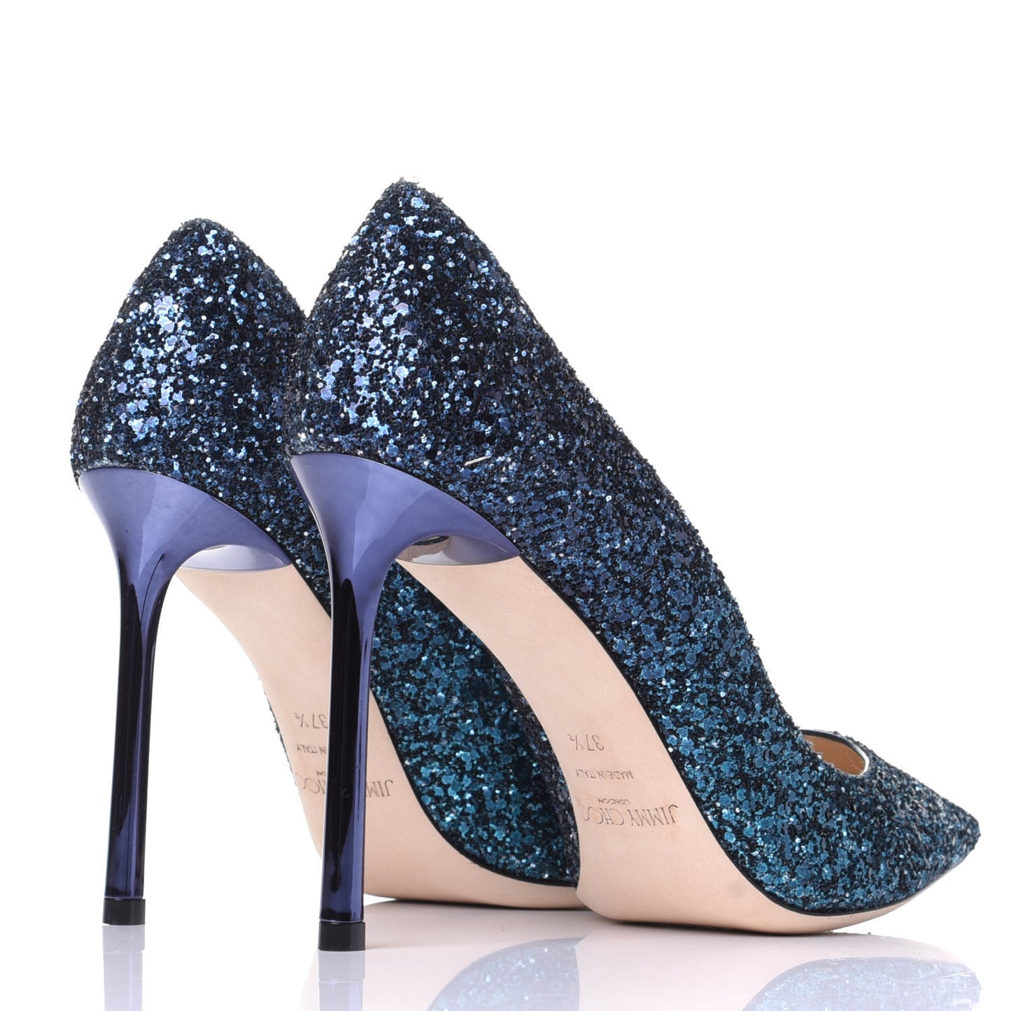 Glitter Pointy Toe Romy 100 Pumps 37.5 Peacock Navy