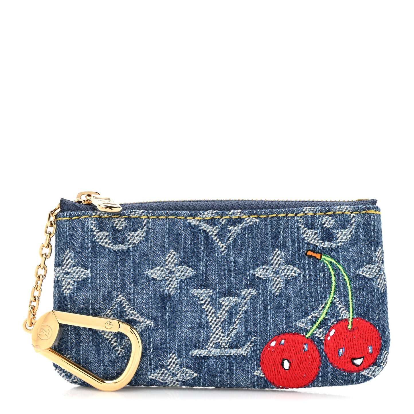 LV X TM Monogram Denim Cerises Key Pouch Blue