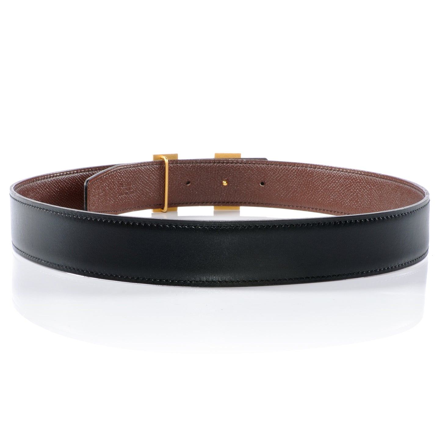 Box Courchevel Reversible Constance 32mm H Belt Noir Chocolate 70
