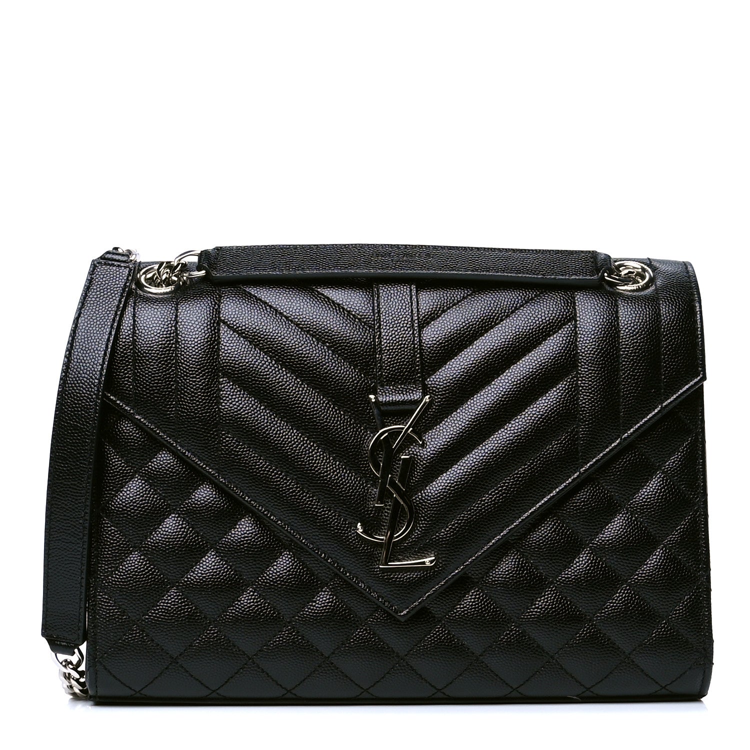 Saint Laurent Grain De Poudre Textured Mixed Matelasse Triquilt Medium Monogram Satchel Black 2 of 17