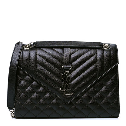 Saint Laurent Grain De Poudre Textured Mixed Matelasse Triquilt Medium Monogram Satchel Black 2 of 17
