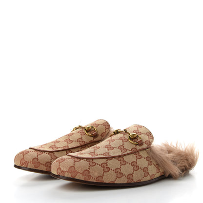 Gucci GG Monogram Fur Mens Princetown Slippers 8.5 Beige Ruggine Rust 3 of 9