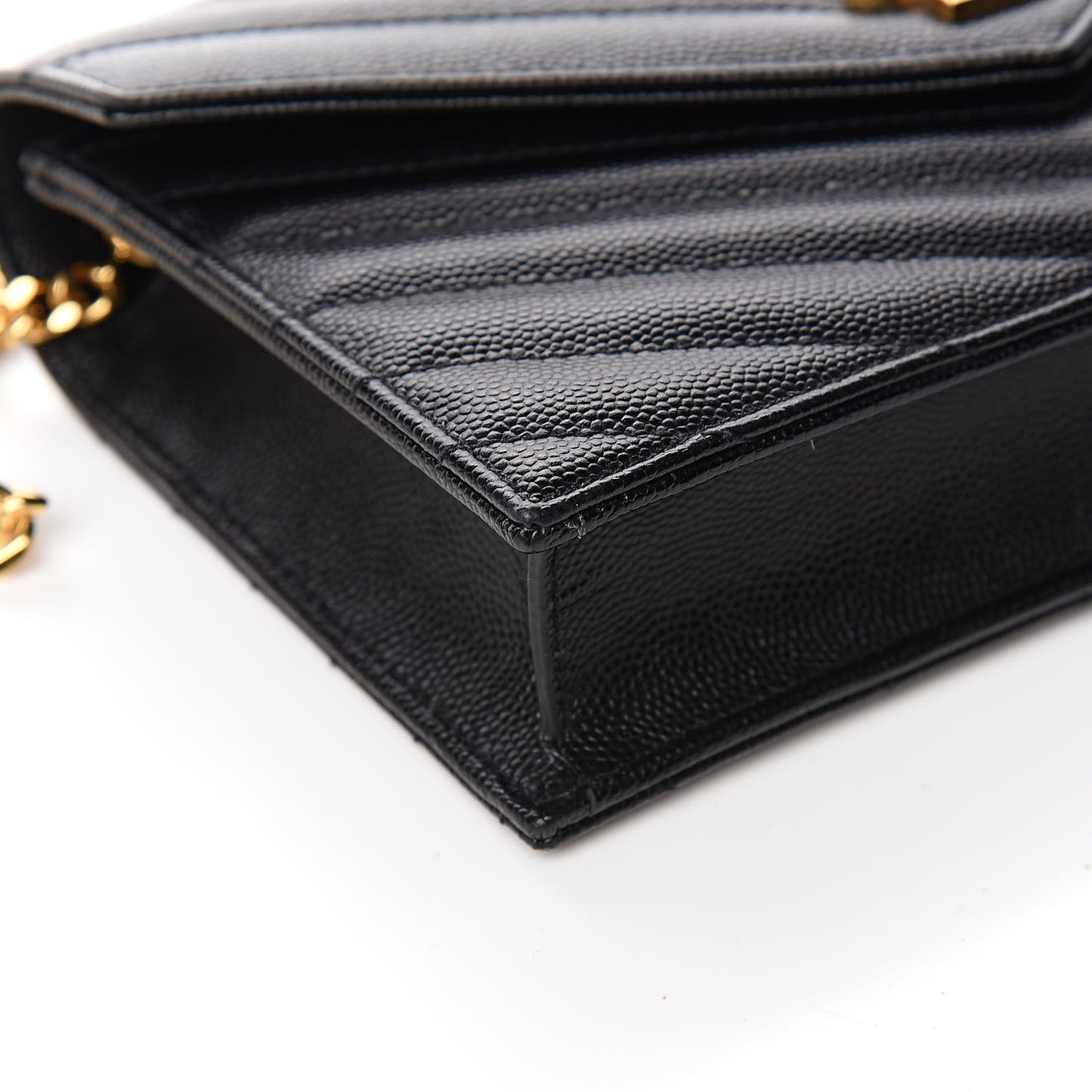 Grain De Poudre Matelasse Chevron Monogram Envelope Chain Wallet Black