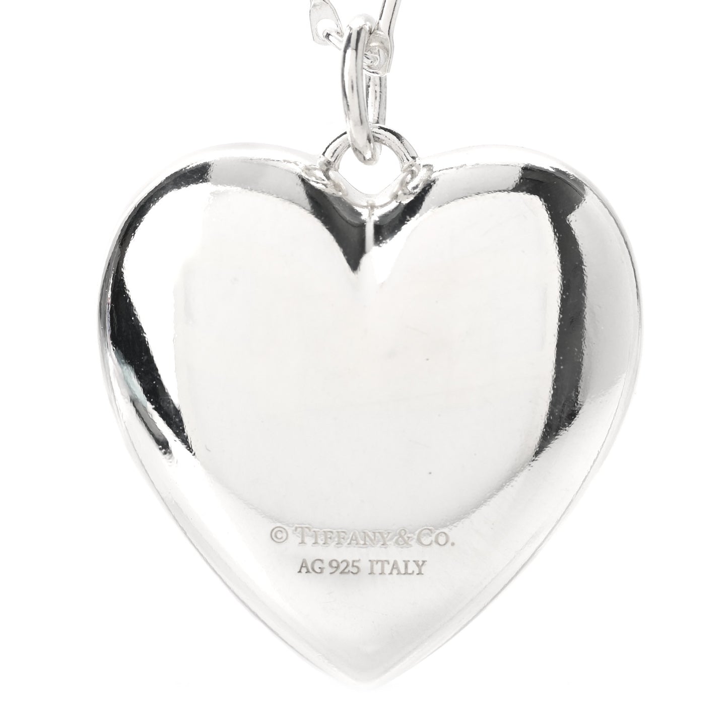 Sterling Silver Puffed Heart Pendant Link Necklace