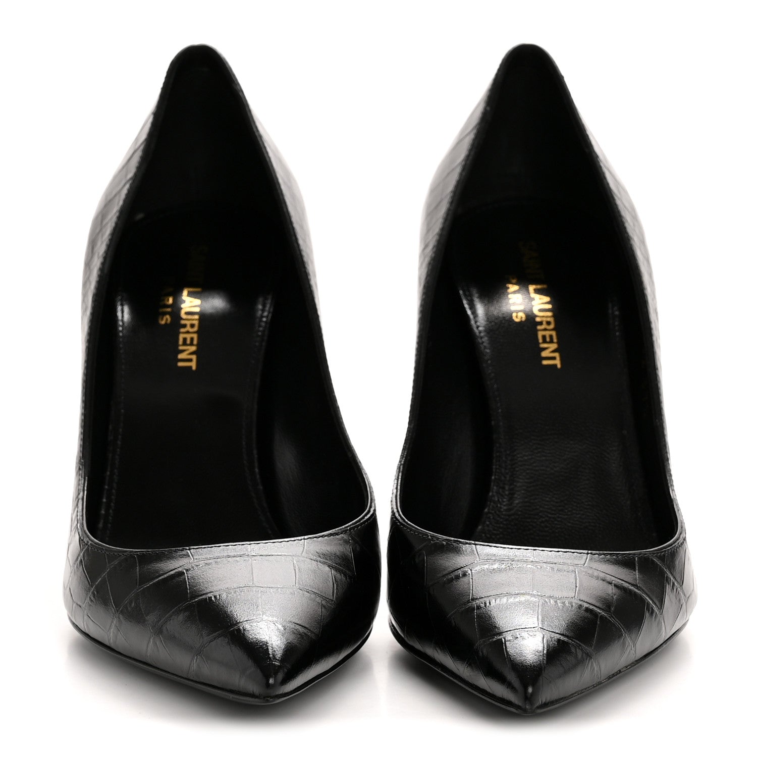 Saint Laurent Calfskin Crocodile Embossed Opyum Pumps 37.5 Black 3 of 10