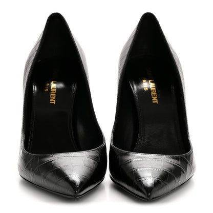 Saint Laurent Calfskin Crocodile Embossed Opyum Pumps 37.5 Black 3 of 10