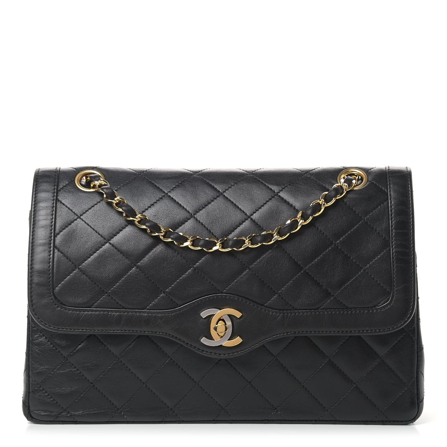 Lambskin Quilted Medium Double Flap Black