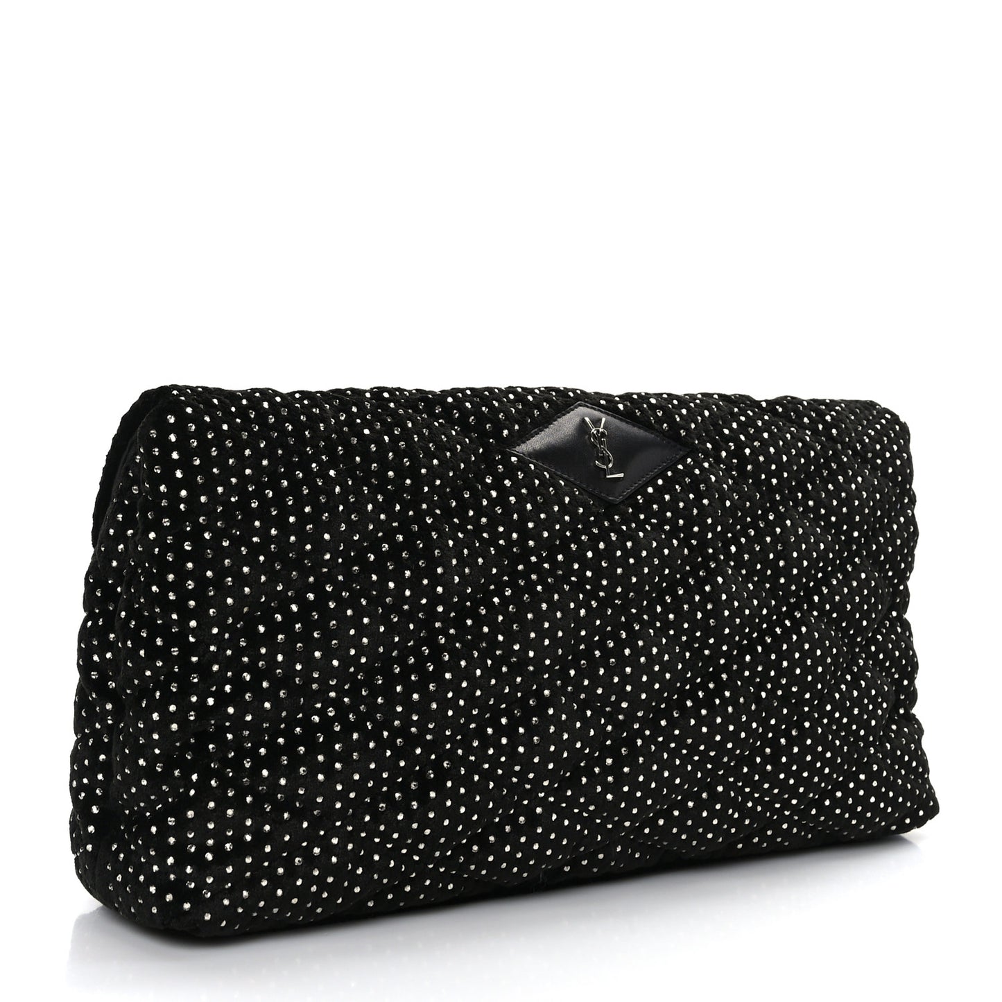 Velvet Lambskin Quilted Rhinestone Sade Puffer Envelope Clutch Black