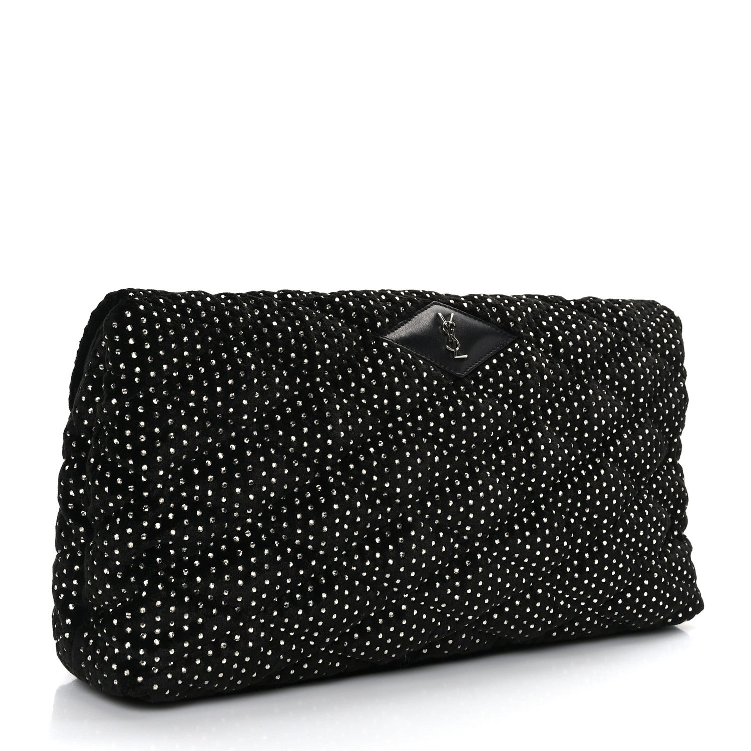 Saint Laurent Velvet Lambskin Quilted Rhinestone Sade Puffer Envelope Clutch Black 3 of 9