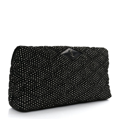 Saint Laurent Velvet Lambskin Quilted Rhinestone Sade Puffer Envelope Clutch Black 3 of 9
