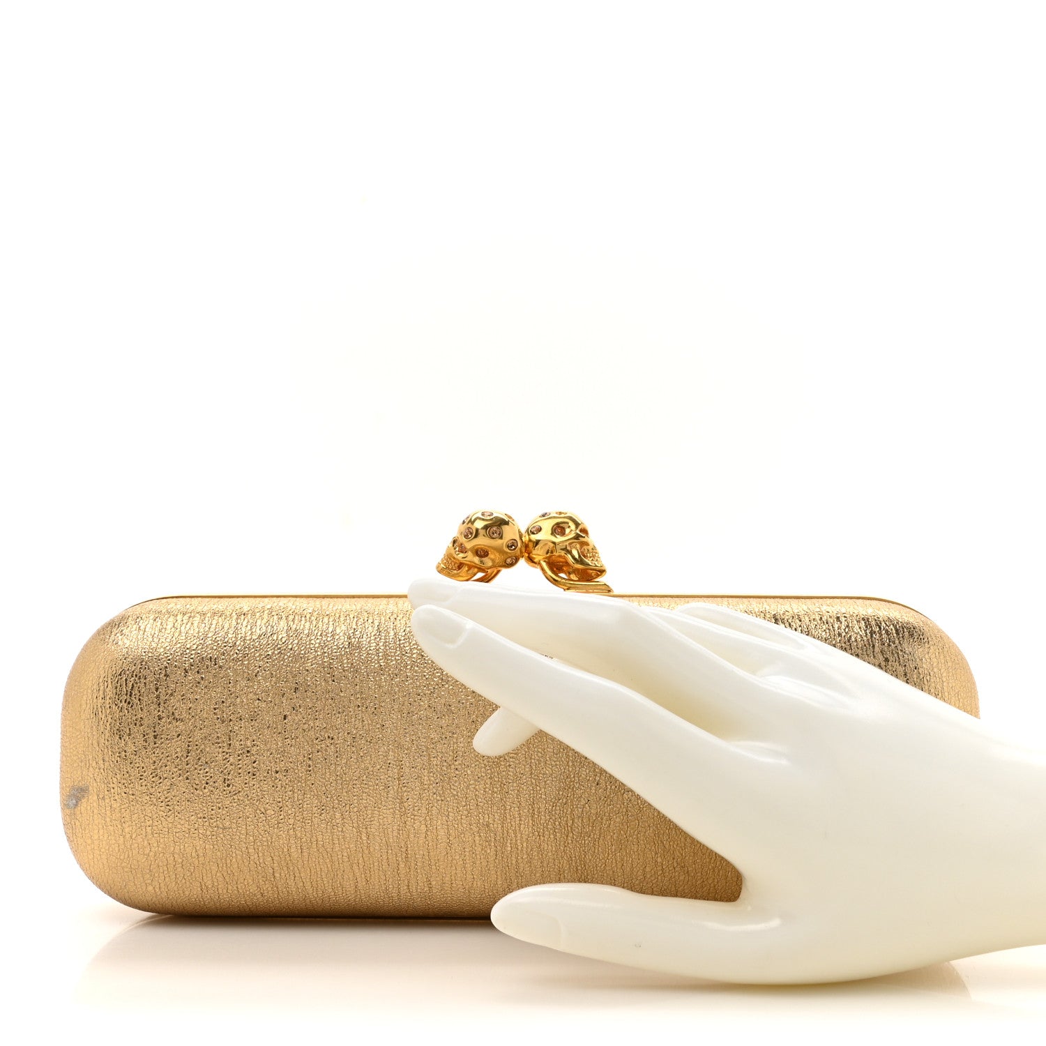 Alexander McQueen Nappa Metallic Twin Skull Box Clutch Gold 2 of 11