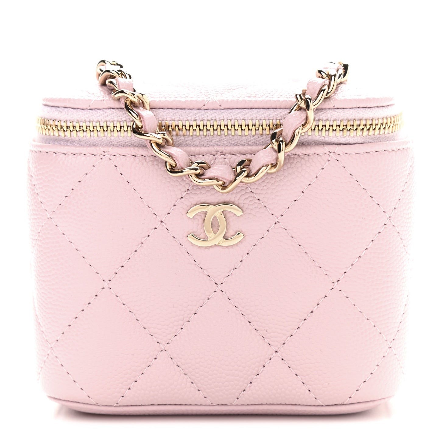 Caviar Quilted Mini Vanity Case With Chain Light Pink