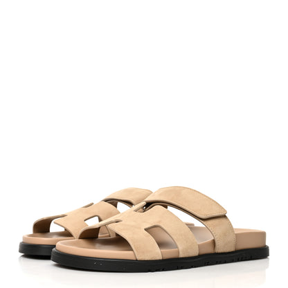 Hermes Suede Goatskin Womens Chypre Sandals 38 Beige Argile 3 of 9