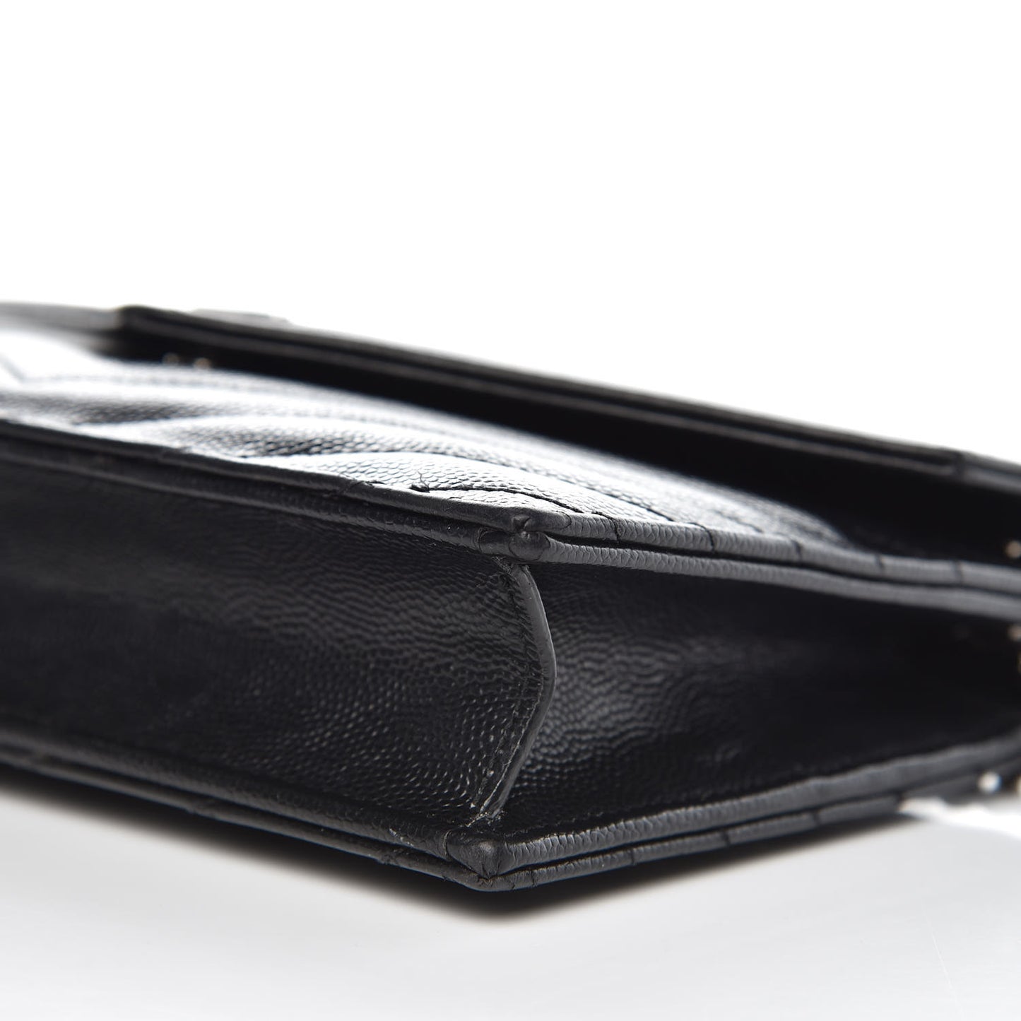 Grain De Poudre Matelasse Chevron Monogram Envelope Chain Wallet Black