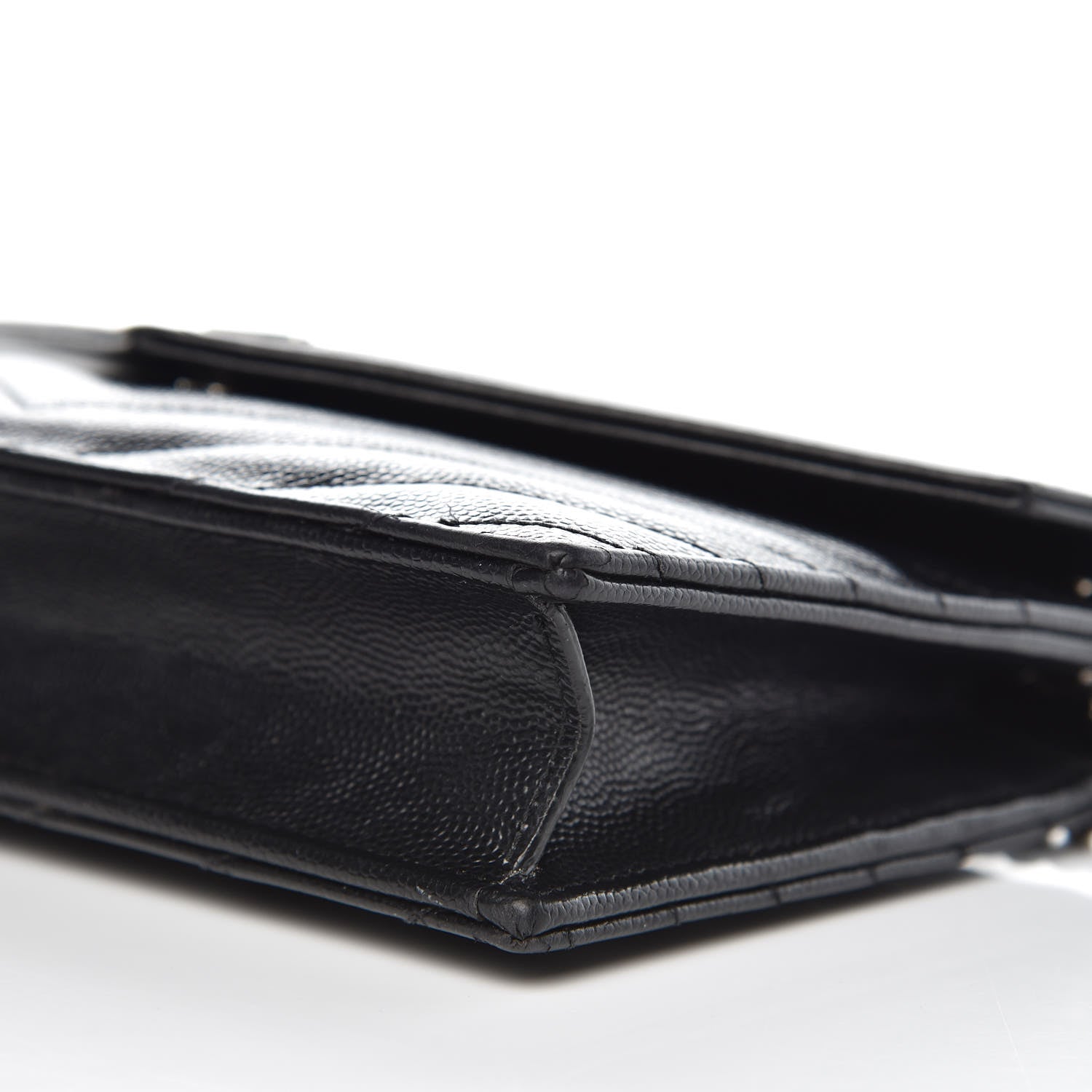Saint Laurent Grain De Poudre Matelasse Chevron Monogram Envelope Chain Wallet Black 13 of 15