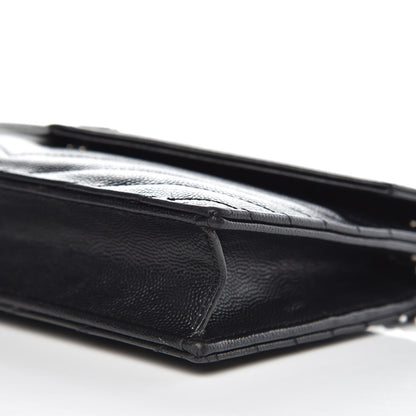 Saint Laurent Grain De Poudre Matelasse Chevron Monogram Envelope Chain Wallet Black 13 of 15