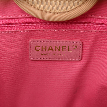 Chanel Straw Raffia Calfskin Striped Medium Deauville Tote Black Beige Ivory 6 of 15