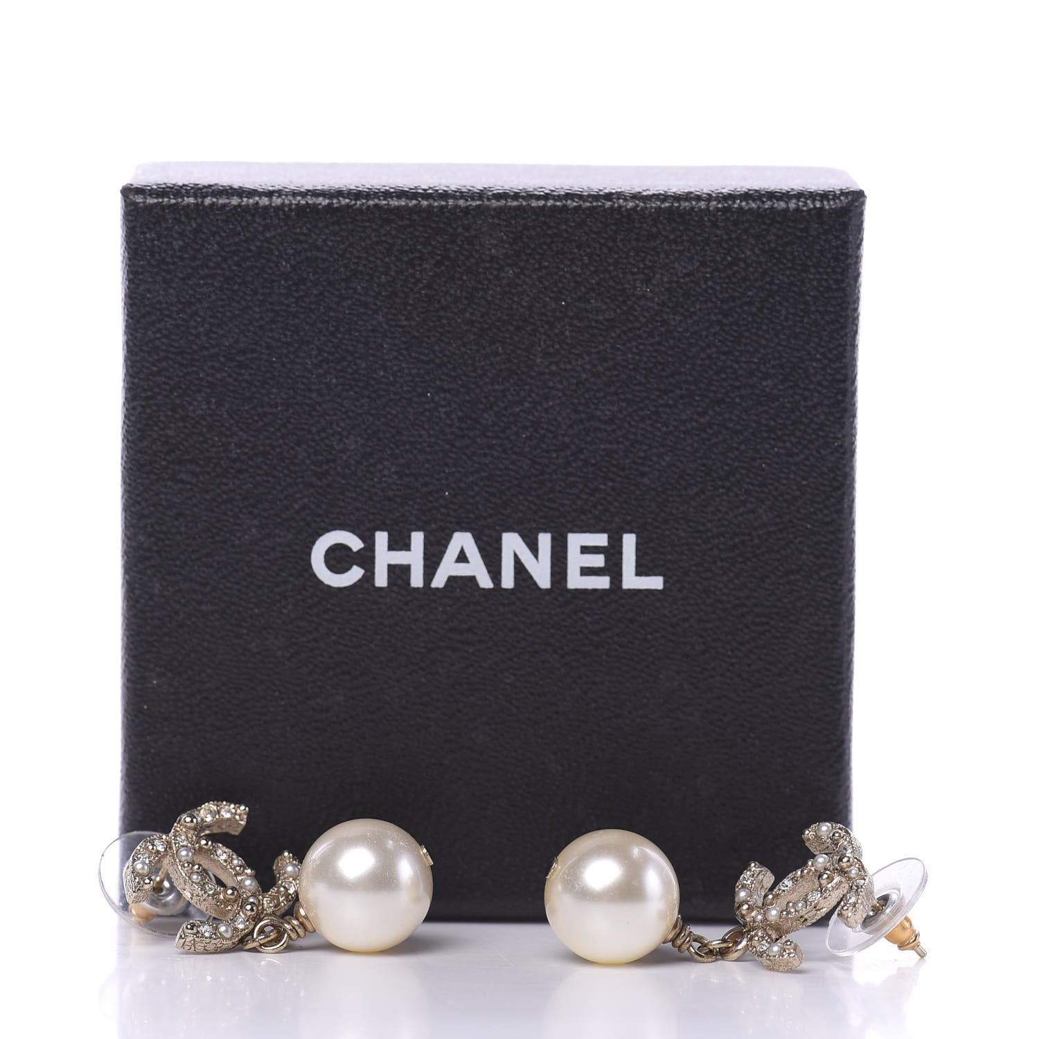 Chanel Crystal Pearl CC Drop Earrings Gold 5 of 5