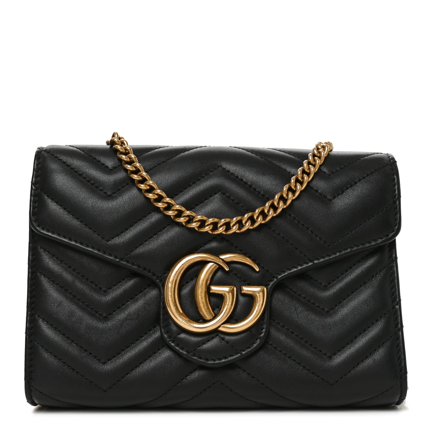 Calfskin Matelasse GG Marmont Chain Wallet Black