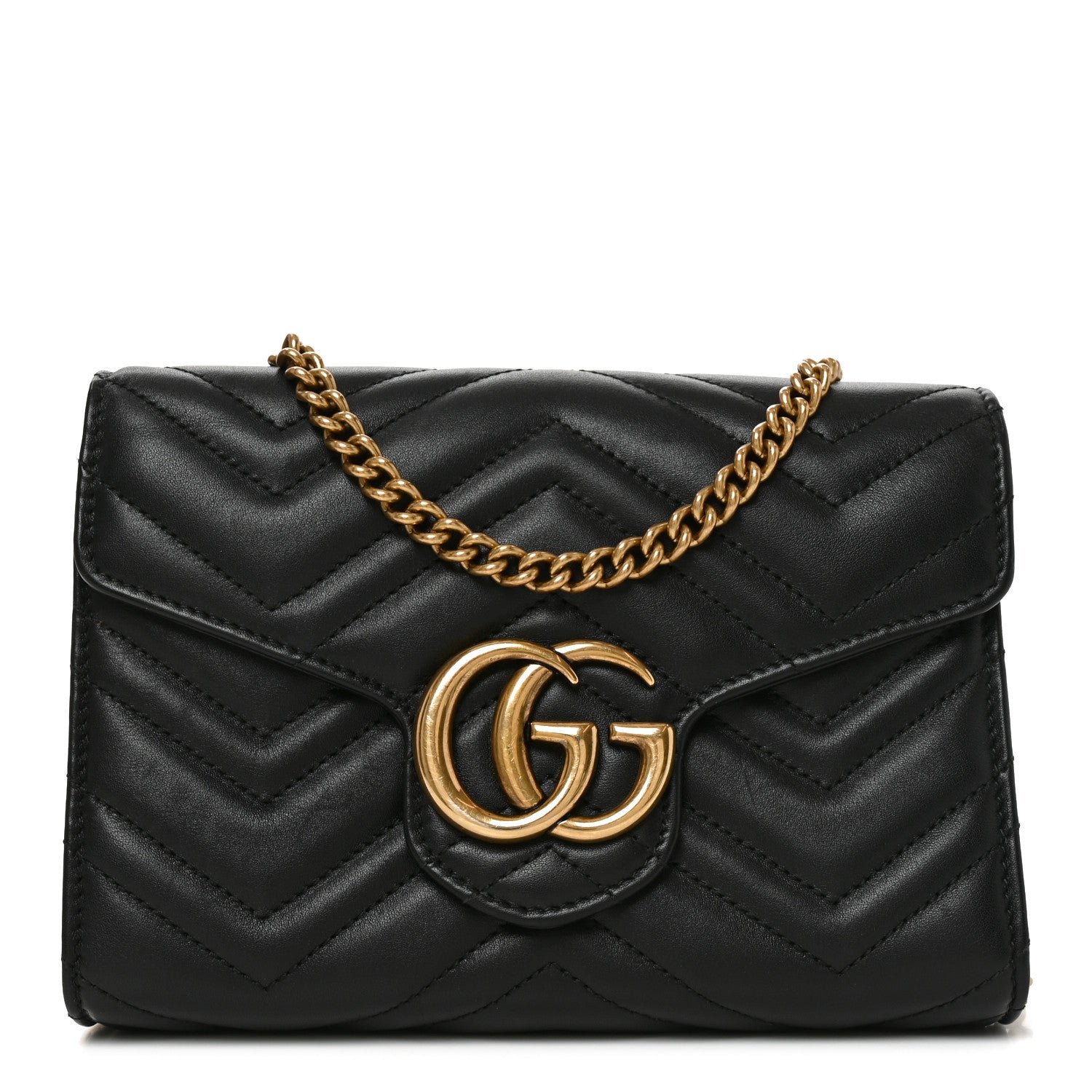 Gucci Calfskin Matelasse GG Marmont Chain Wallet Black 1 of 10