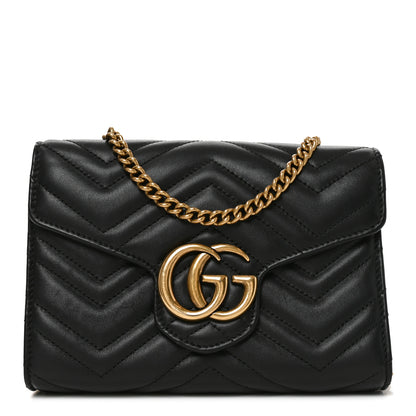 Gucci Calfskin Matelasse GG Marmont Chain Wallet Black 1 of 10