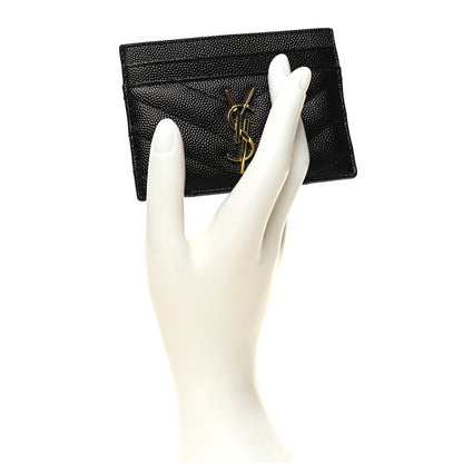 Saint Laurent Grain De Poudre Matelasse Chevron Monogram Credit Card Case Black 2 of 8