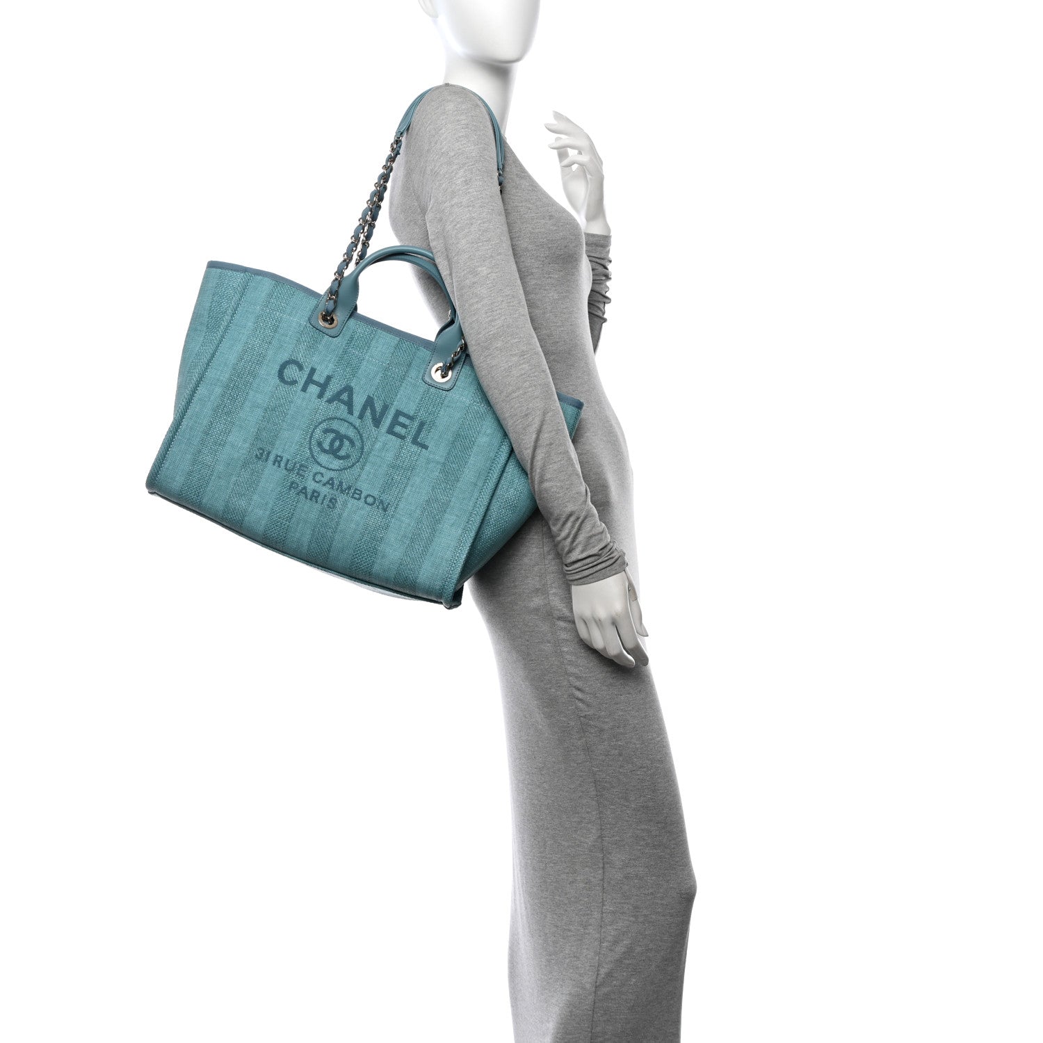 Chanel Mixed Fibers Striped Medium Deauville Tote Blue 2 of 10