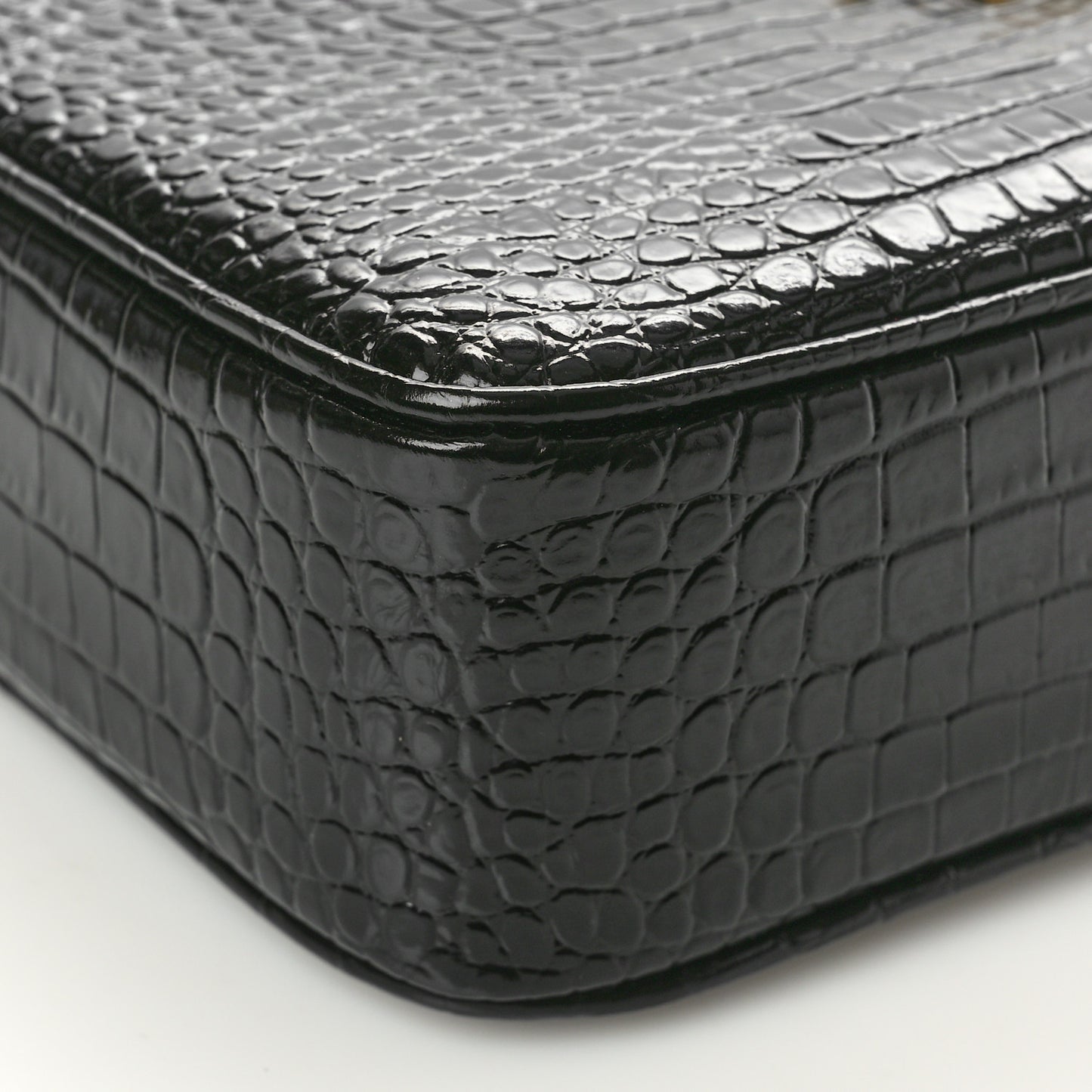 Patent Calfskin Crocodile Embossed Monogram Lou Camera Bag Black